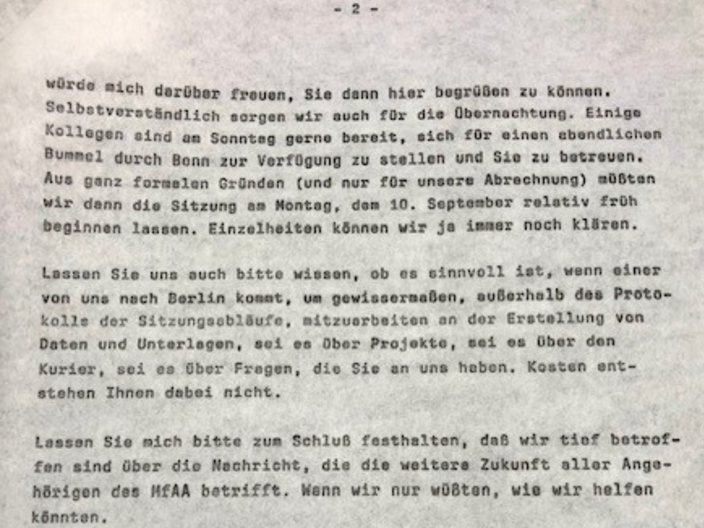 Abbildung eines Briefs von 1990, auf der Schreibmaschine getippt