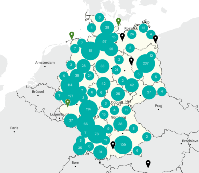 Akteurskarte Deutschlandkarte mit Pins für die BNE-Akteursprofile