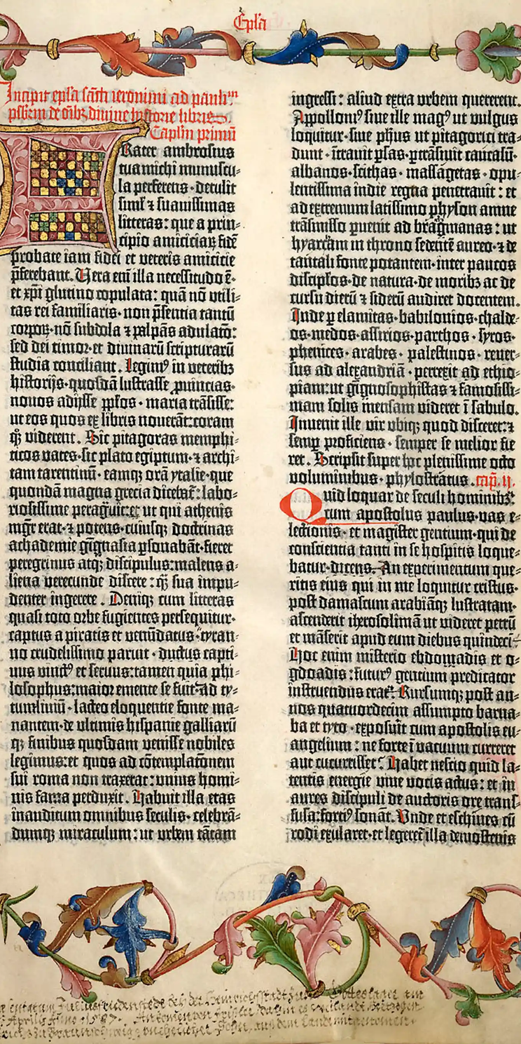 Eine Seite aus der Gutenberg-Bibel der Niedersächsischen Staats- und Universitätsbibliothek Göttingen