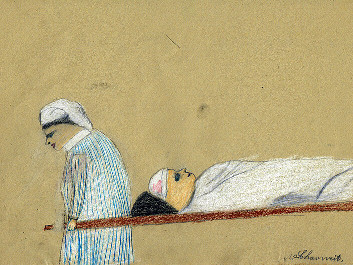 Kinderzeichnung einer Lazarettszene aus dem Jahr 1914-1915