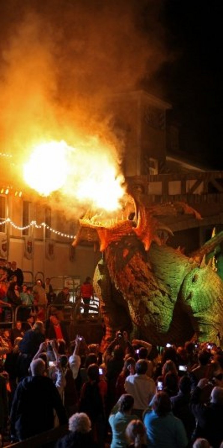 008_DRACHENSTICH_Zuschauer_c_Andreas_Muehlbauer Straßenfest mit brennender Drachenfigur