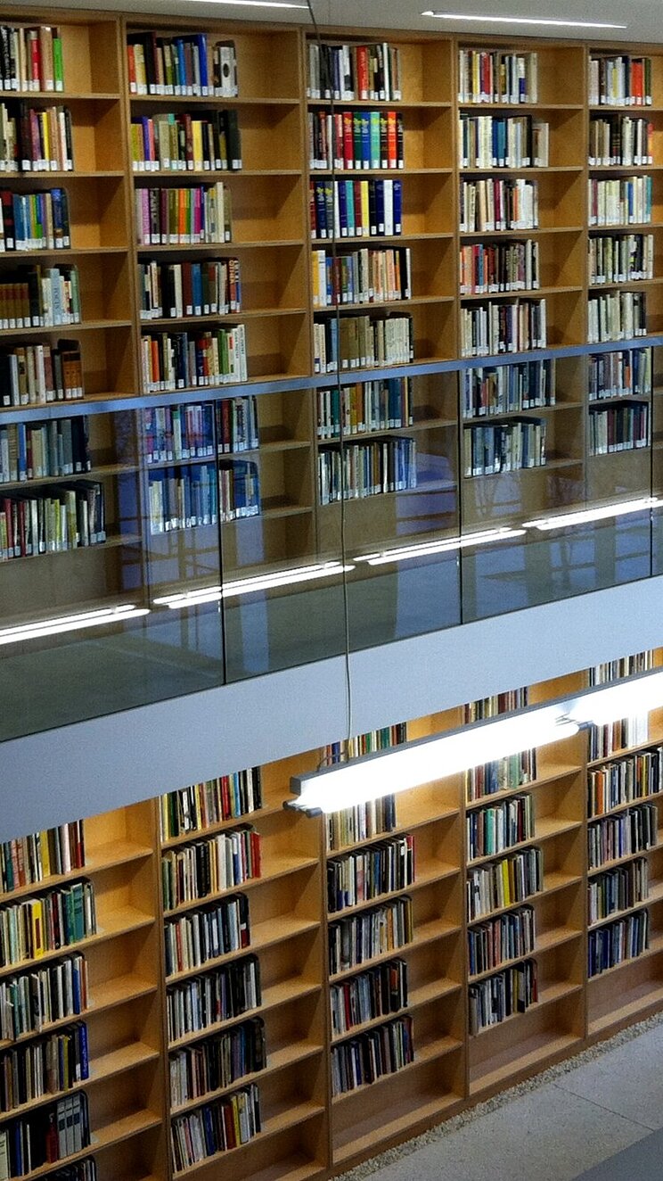 Gro&szlig;es B&uuml;cherregal in einer Bibliothek