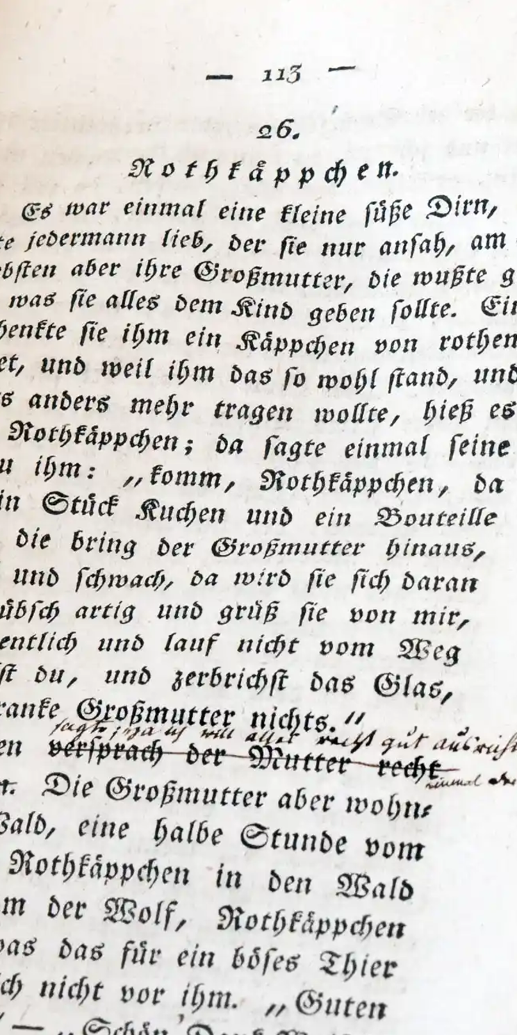 Die Kinder- und Hausmärchen der Brüder Grimm, Erste Seite des Märchens Rotkäppchen