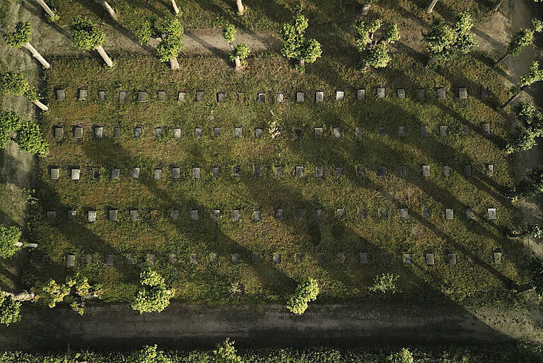Foto von oben auf den Gottesacker in Herrnhut.