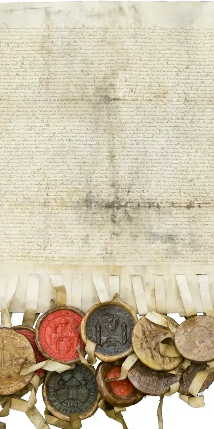 Der militärische Hilfeleistungsvertrag (Tohopesate) vom 31. Oktober 1476 zwischen 19 Hansestädten (H XVI A I 1:885) Der militärische Hilfeleistungsvertrag (Tohopesate) vom 31. Oktober 1476 zwischen 19 Hansestädten (H XVI A I 1:885)