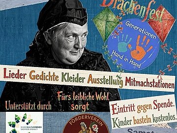 Plakat zur &bdquo;Werkstatt der lebendigen Traditionen&ldquo; und zum Drachenfest am 17. Oktober 2026 auf dem Rittergut Sch&ouml;nberg in Seehausen (Altmark). Angeboten werden Lieder, Gedichte, Kleider, eine Ausstellung und Mitmachstationen. Der Eintritt erfolgt gegen Spende, Kinder k&ouml;nnen kostenlos basteln.