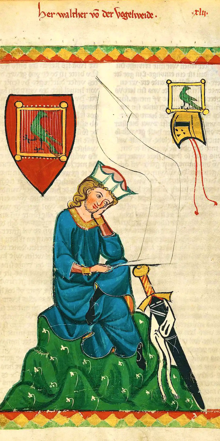 Codex Manesse, Bl. 124r, Herr Walther von der Vogelweide Codex Manesse, Bl. 124r, Herr Walther von der Vogelweide