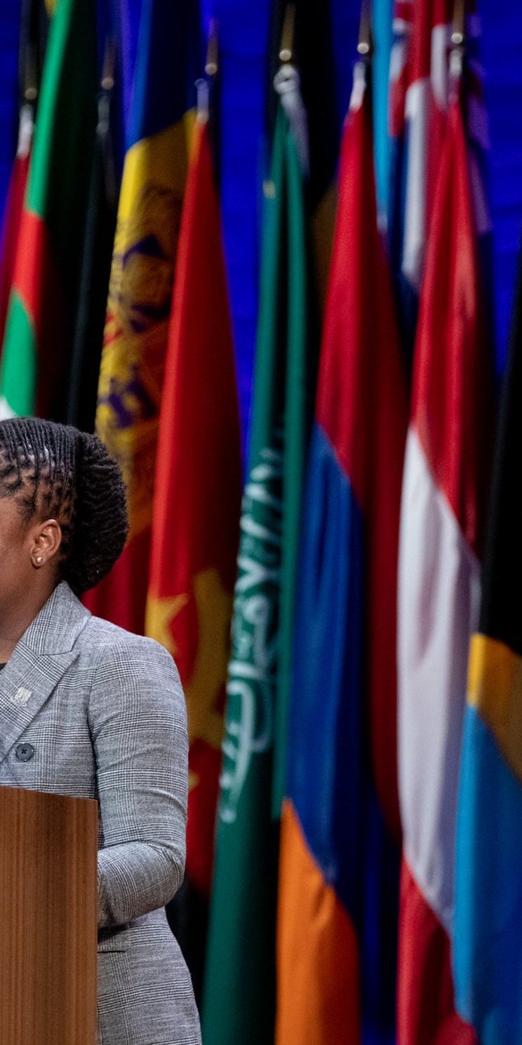 Person speaks at UNESCO General Conference.