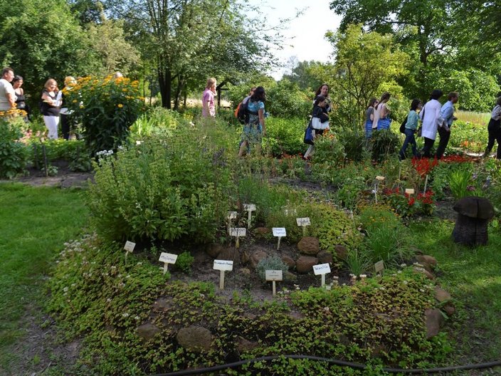 Touristengruppe in einem Kräutergarten