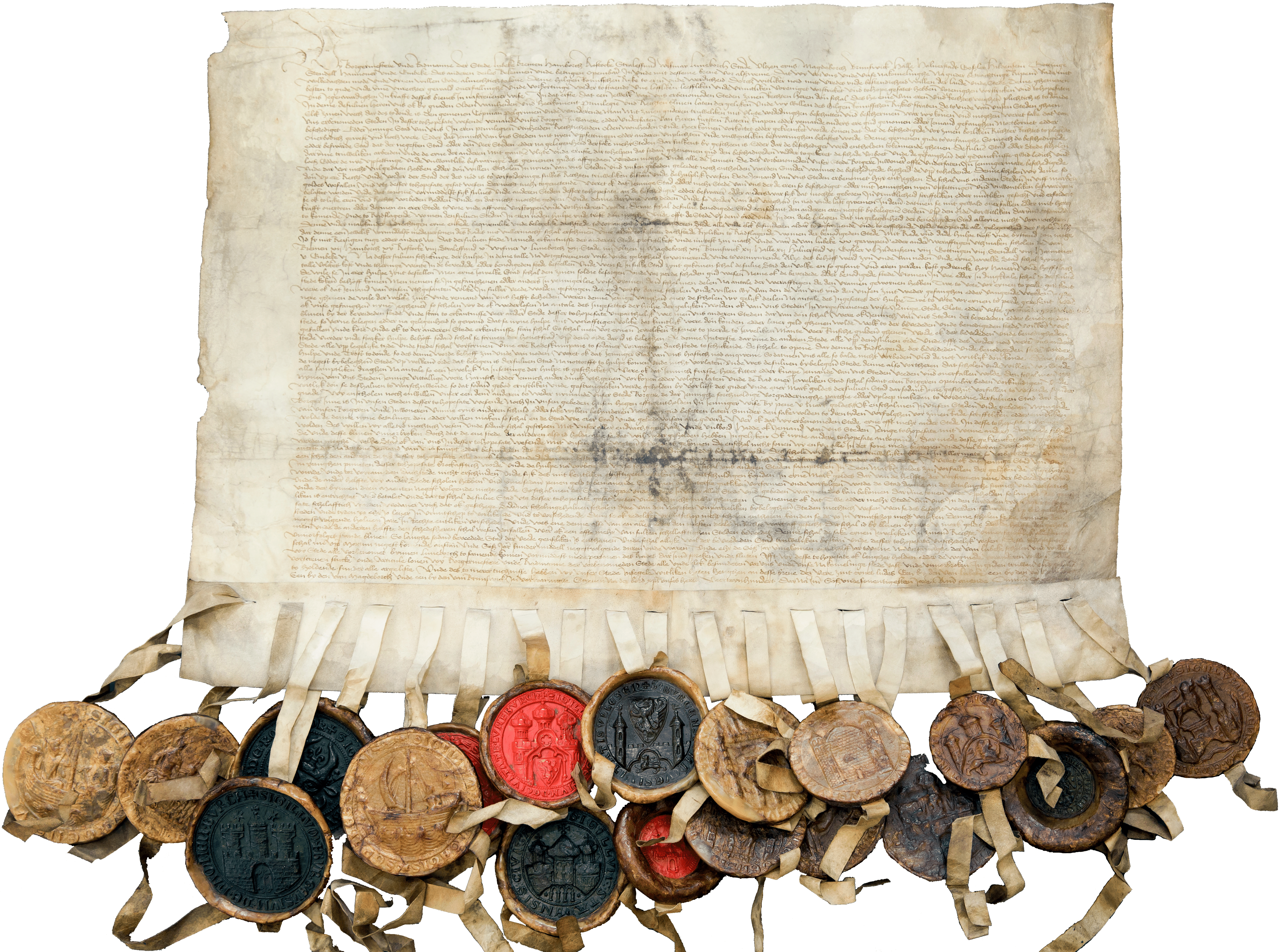 Der militärische Hilfeleistungsvertrag (Tohopesate) vom 31. Oktober 1476 zwischen 19 Hansestädten (H XVI A I 1:885)